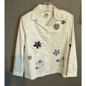 Alfred Dunner White and Black Floral Blazer